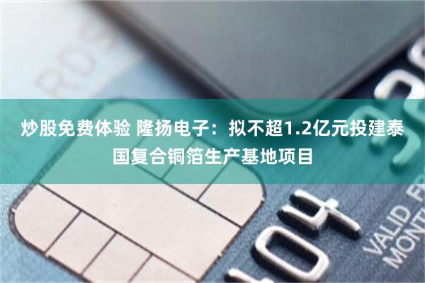 炒股免费体验 隆扬电子：拟不超1.2亿元投建泰国复合铜箔生产基地项目